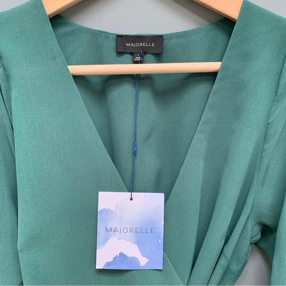 Majorelle Katya Wrap Blouse in Jade Green Long Sleeve Peekaboo Arms Small - Picture 6 of 10